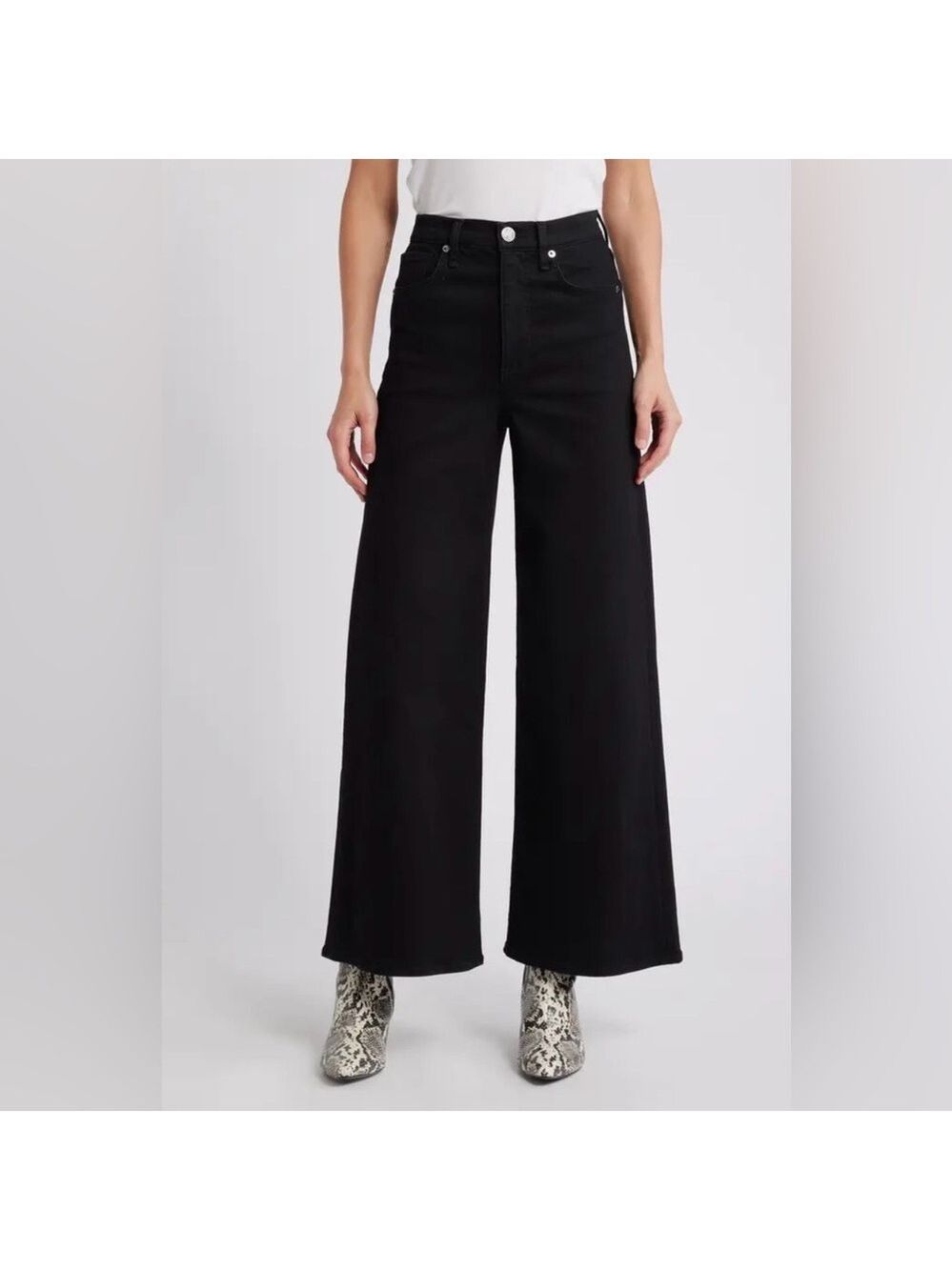 Rag & Bone Flexi Sofie High Waist Ankle Wide Leg Jean Black Bird size 23